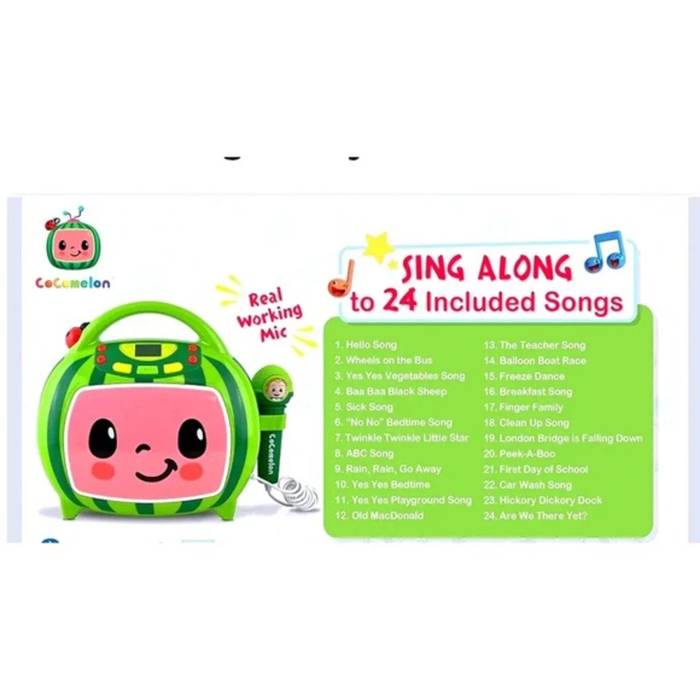 Cocomelon Kids Karaoke Machine w/ Microphone Bluetooth USB MP3 24 Songs Included